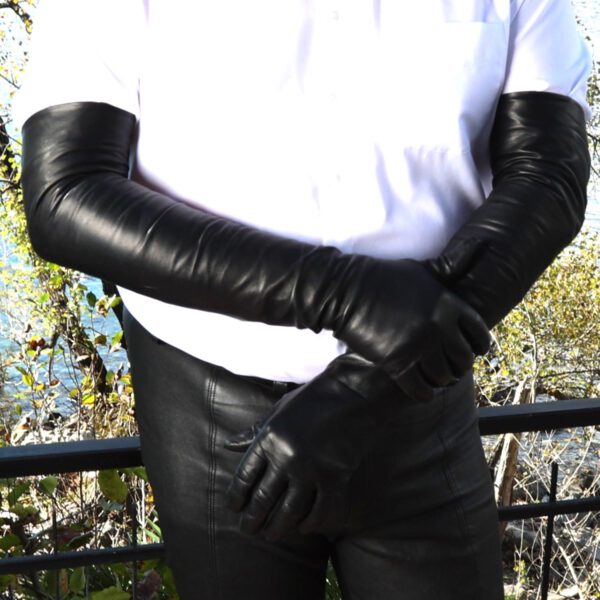 70 cm lange schwarze Lederhandschuhe für Herren