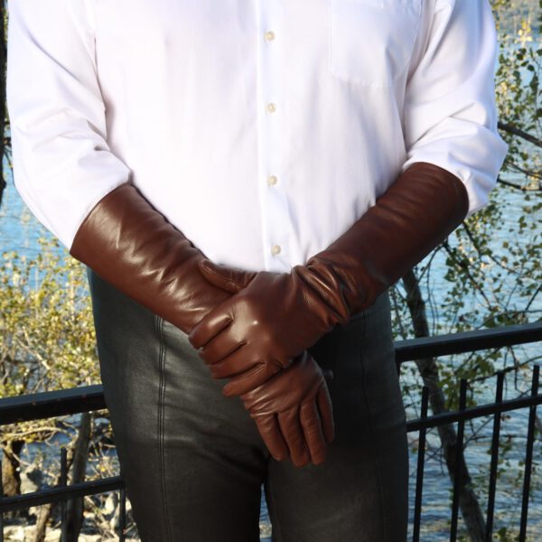 50 cm lange, elegante braune Herren-Lederhandschuhe