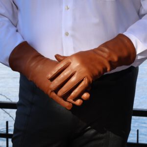 cognacfarbene Herren-Lederhandschuhe von Miceli Lederatelier