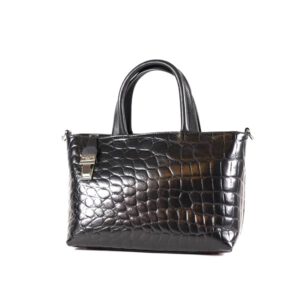 Handtasche schwarz Leder mit Kroko-Prägung