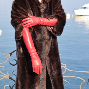 65 cm lange Herren Stretchlederhandschuhe bordeauxrot